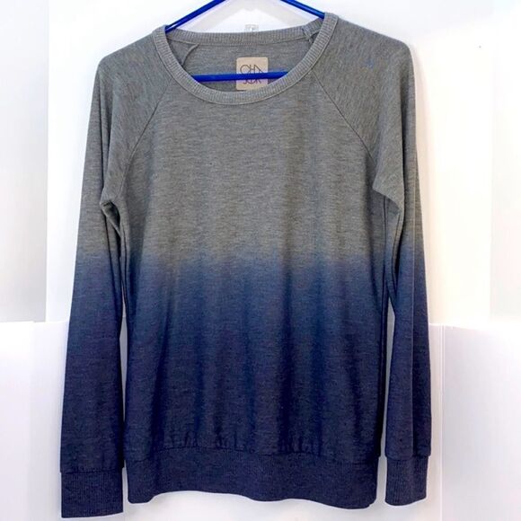 Chaser Long Sleeve Mock Neck Ombré Top In Gray & Blue Size M - Picture 1 of 8